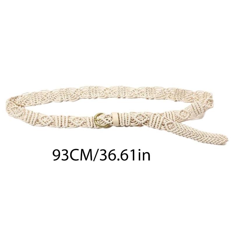 Adjust Pin Buckle Waist Belt Women Weaving Belt French Style Braided Belt Thin Waistband Vacation Dress Waist Rope