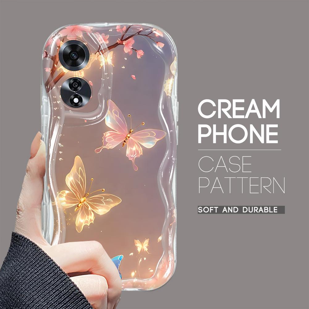 For OPPO A17 A18 A38 A58 A98 Reno7 Z 8Z 8T 11F 11 Pro Realme 12 Lite 12 Pro C30 Cartoon Flower and Butterfly Pattern Soft Wavy Edge Phone Case