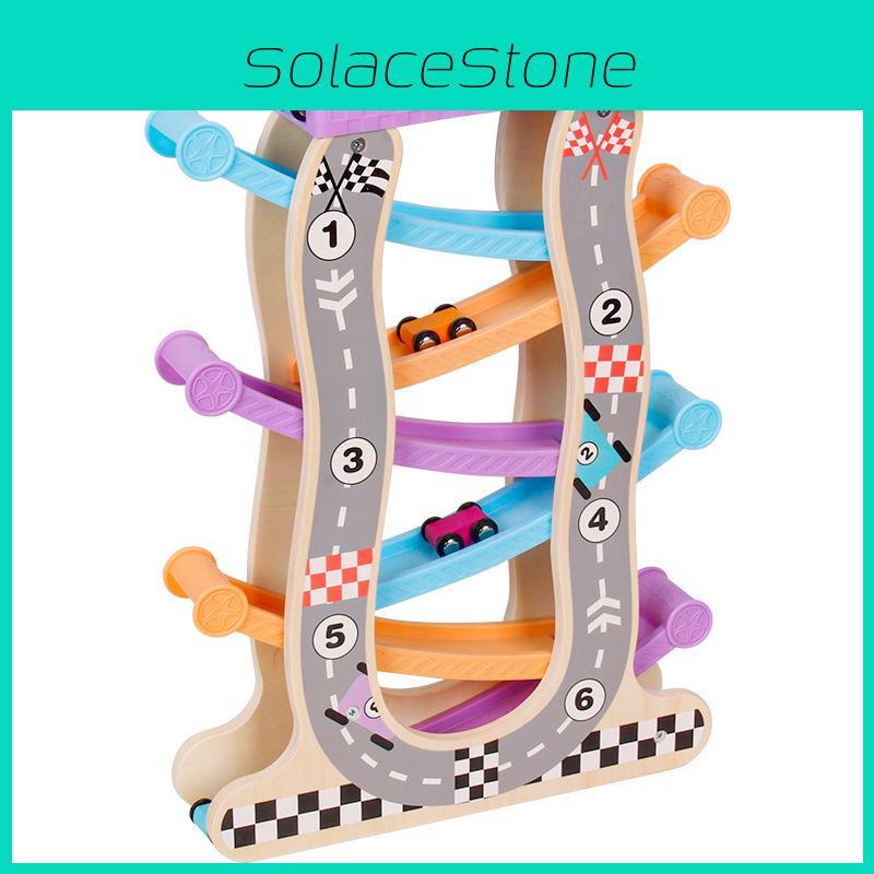 Wooden Layer Six Track Car Children Stem Toy Cognitive Skills Creative Play