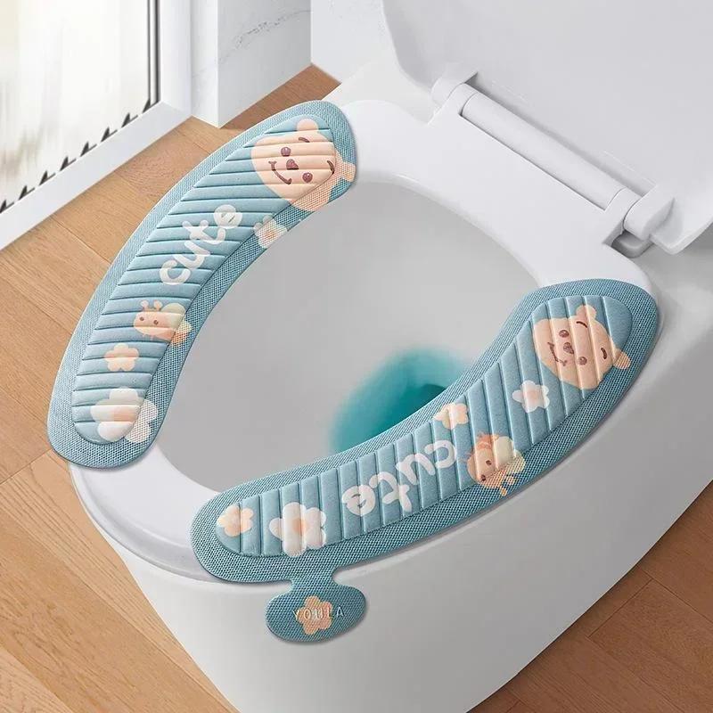 Bathroom Pad Waterpoof Toilet Seat Cover Soft Cartoon Closestool Mat Cute Washable Toilet Sticky Seat Pad Bathroom