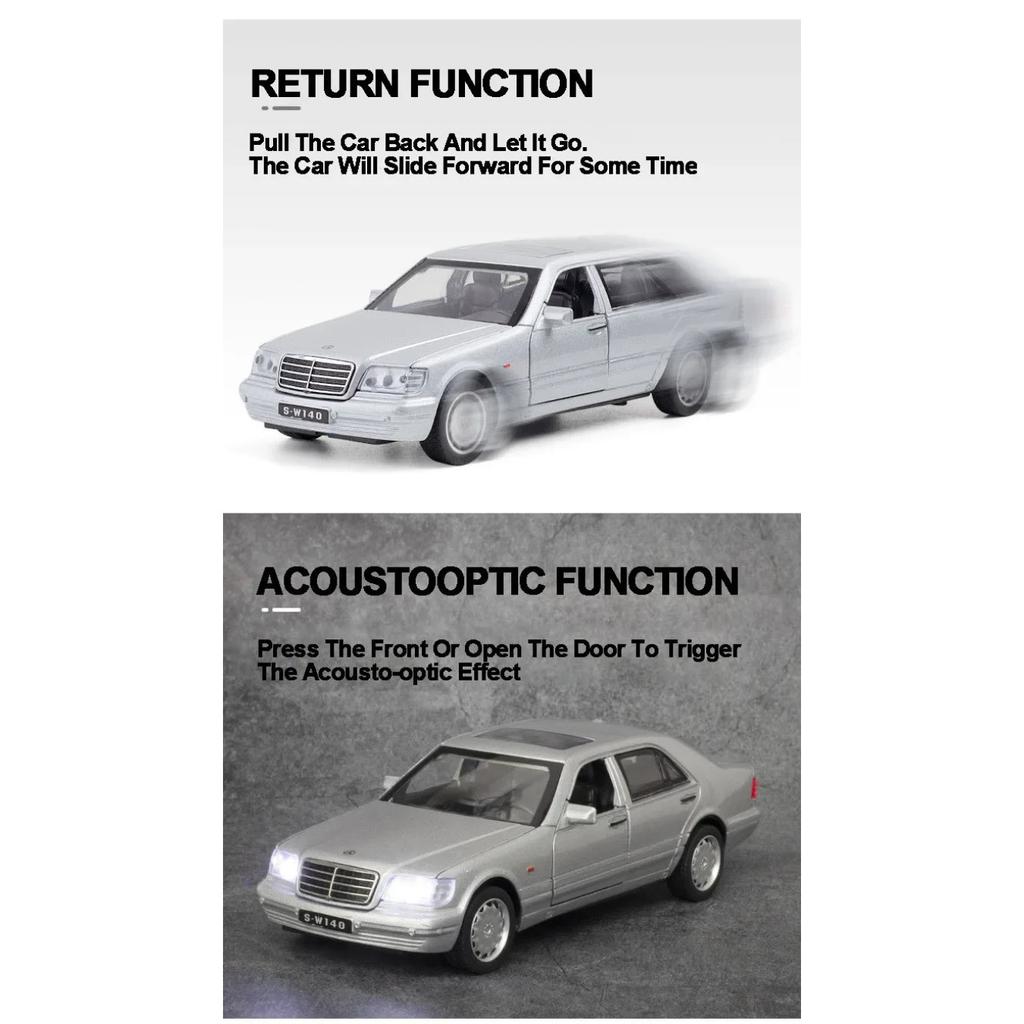 1/32 Benz S-W140 Model Jucărie Mașină Turnată sub Presiune din Aliaj Caroserie Metalică Șasiu din Plastic Anvelope de Cauciuc cu 4 Uși care se Deschid Funcție de Tragere înapoi Copii A88