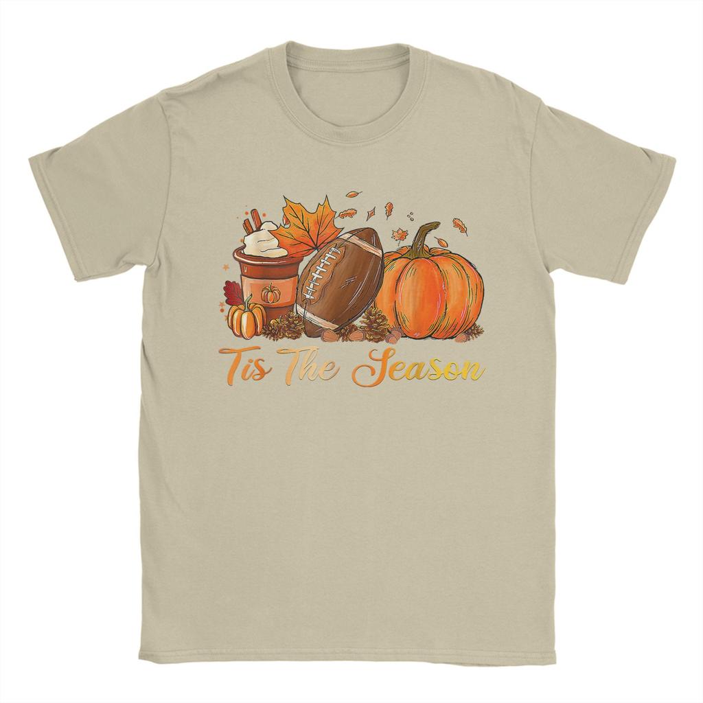 Unisexs TShirts Pumpkin Spice Football Tis The Season Fall Thanksgiving Tees Short Sleeve T Shirts Crew Neck Clothing Classic