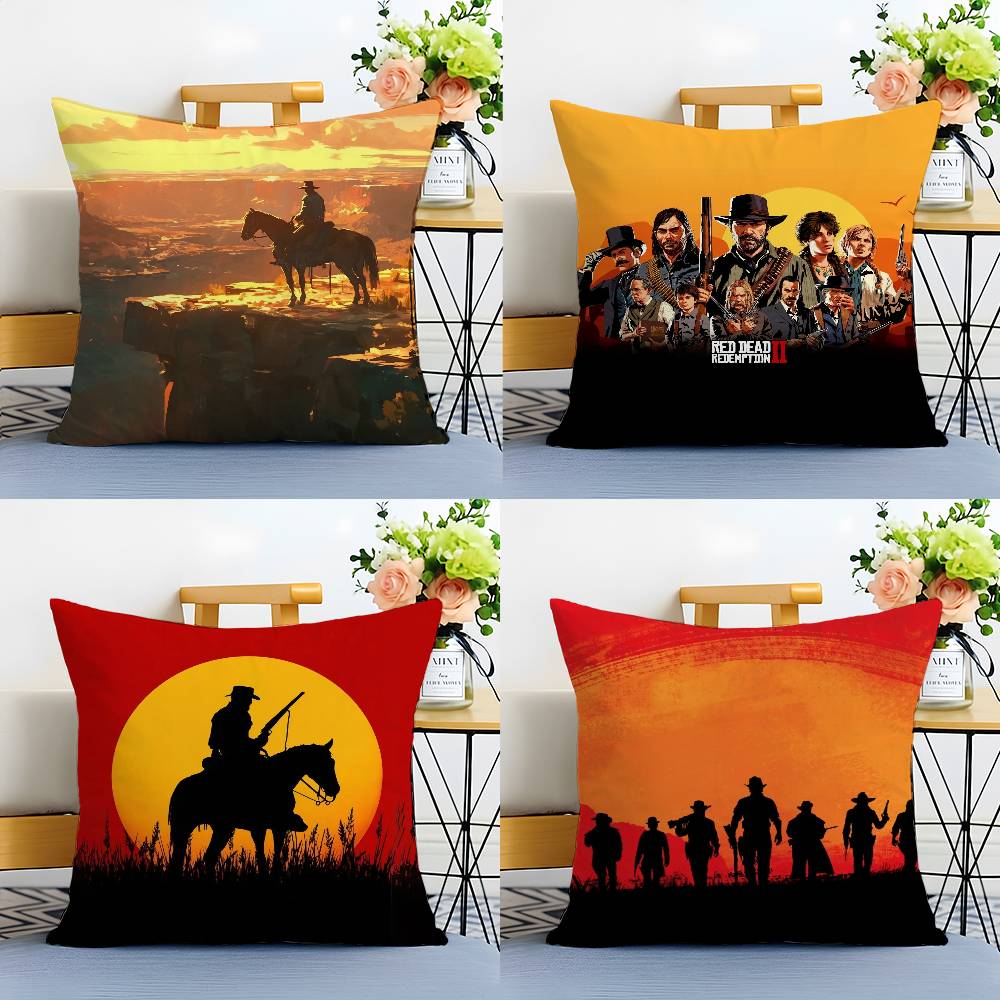 Famous Game Red Dead Redemption-Pop Pillow Case Anti-dustmite Pillowcase Invisible Zipper Silky Short Plush Sofa Cushion Cover