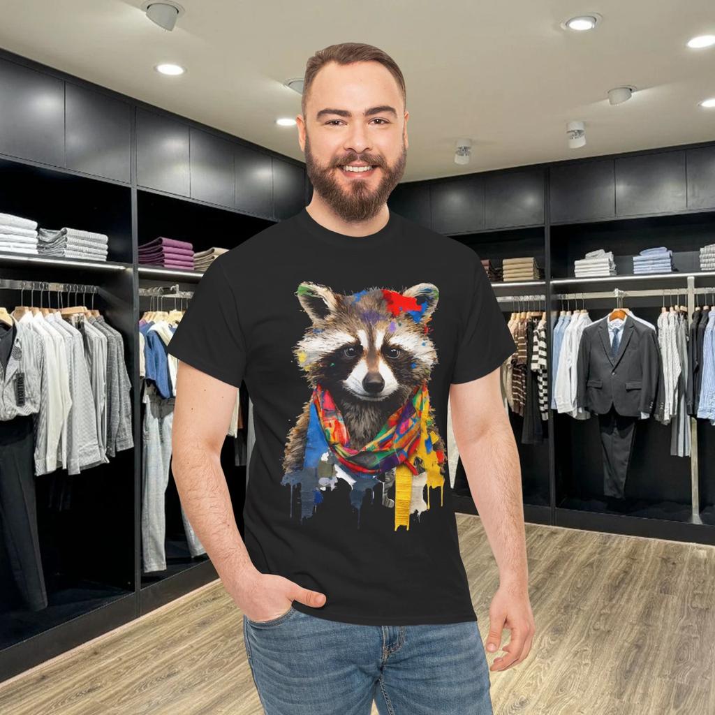 Raccoon Lover Artwork Colorful Animal Motif Raccoon T- Shirt