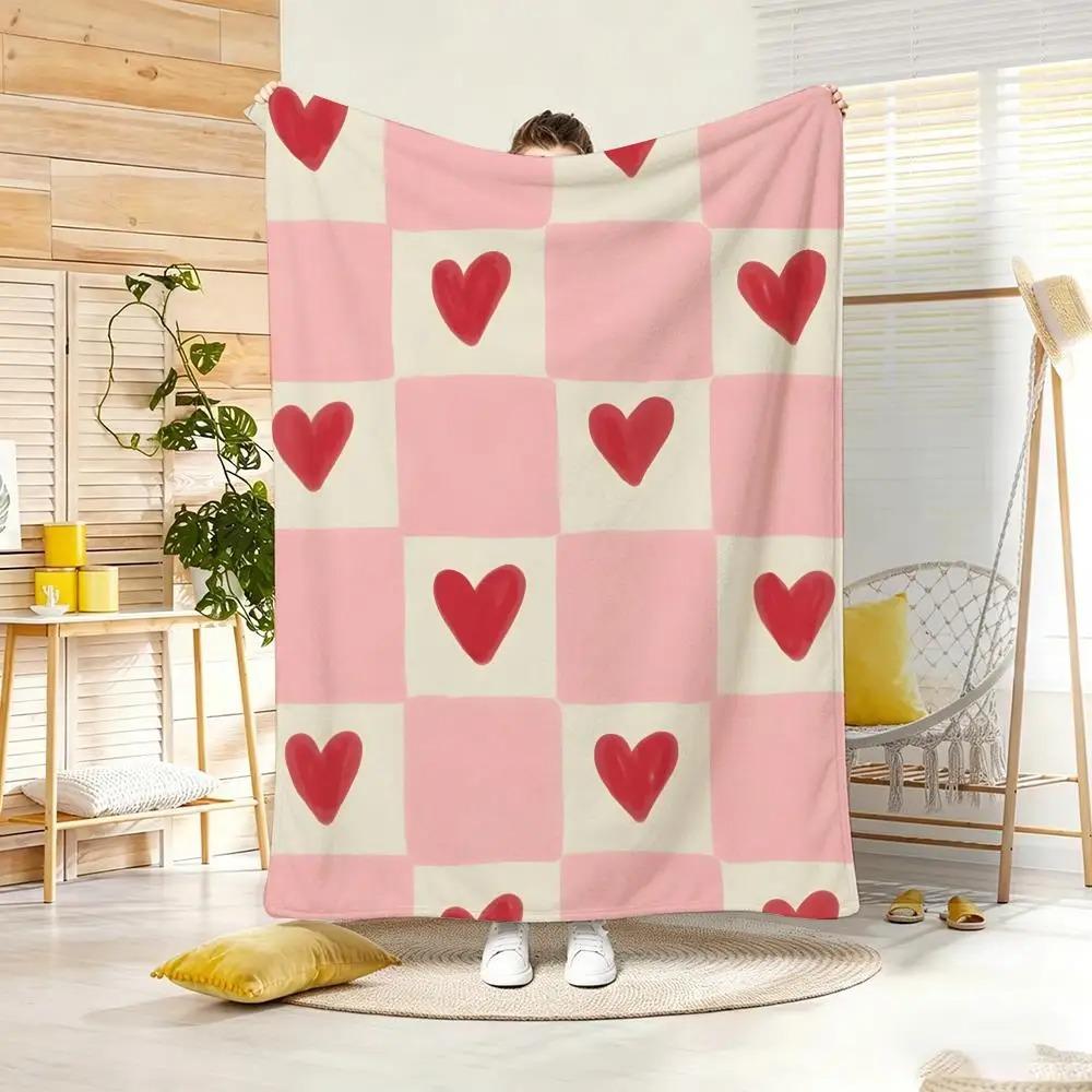 Y2K Heart Check Throw Lightweight Flannel Blanket Soft Skin-Friendly For Summer Cooling