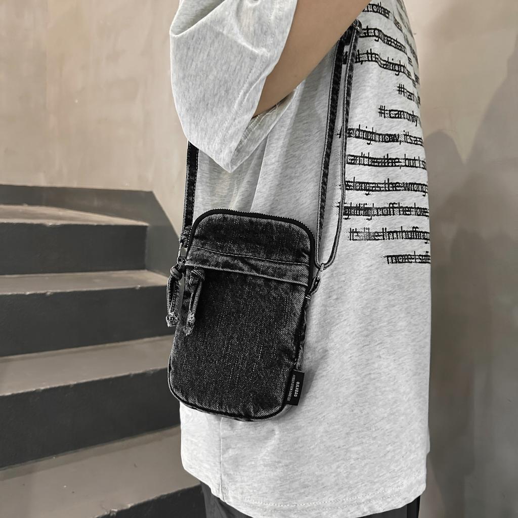 Japanese denim mobile phone bag zipper small bag casual retro shoulder messenger bag bag female