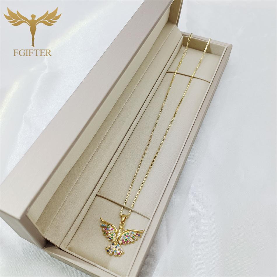 Luxury Graces Colored Phoenix Zircon Copper Pendant Necklaces Stainless Steel Chain High Grade Bird Choker Women's Party Zircon