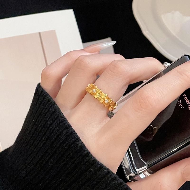 Dripping Oil Flower Brushed Medieval Open Ring Retro Court Style Niche Design High-End Ring Woman