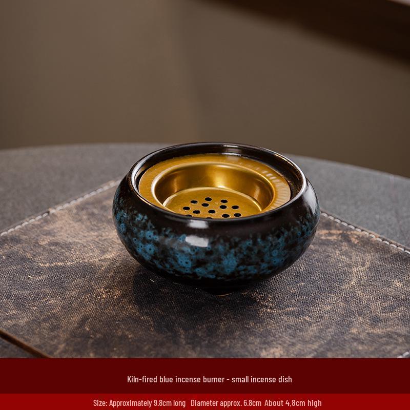 Portable Ceramic Sandalwood Incense Burner: Golden Bowl Ornament & Incense Plate