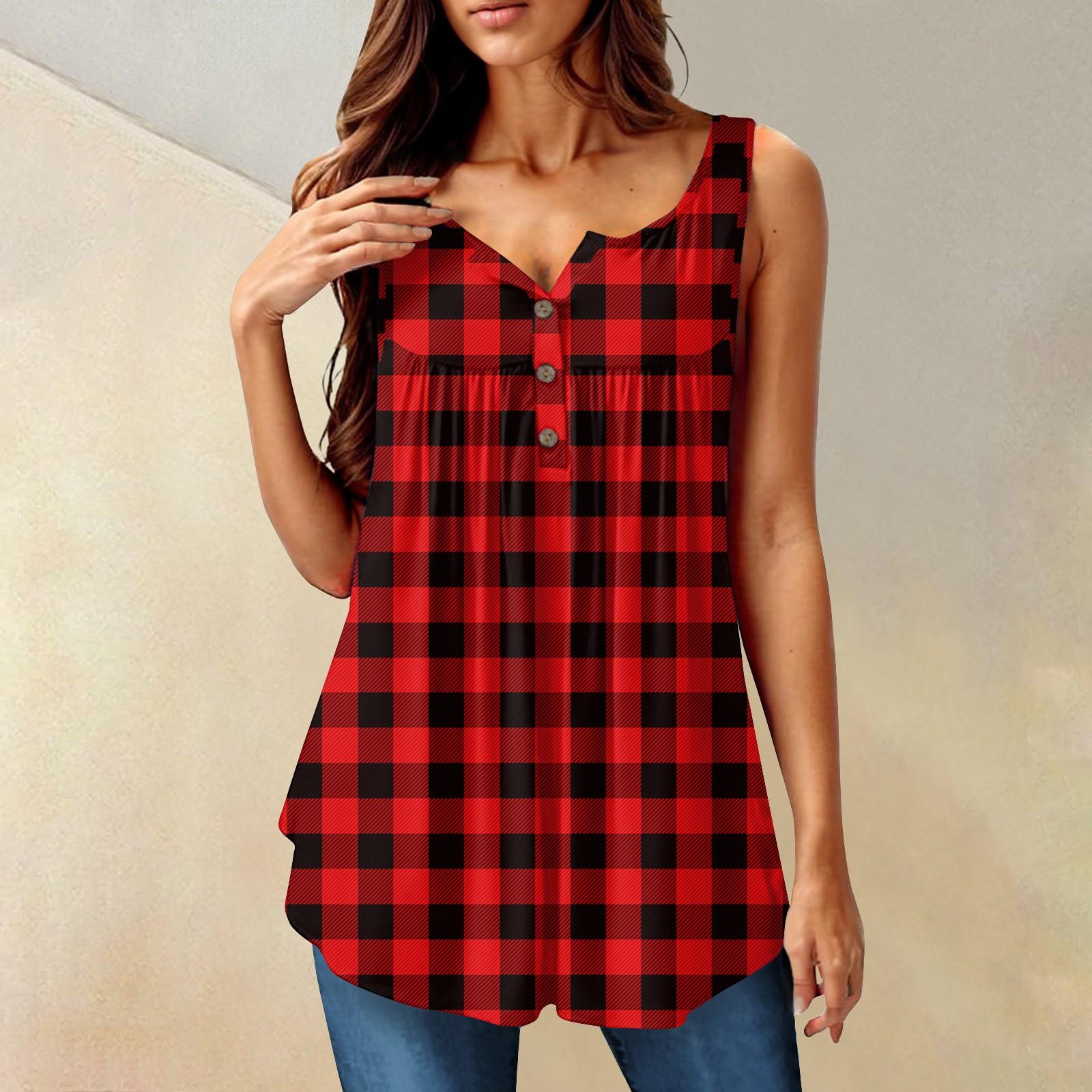 

Женская мода плиссированная безрукавка повседневная футболка жилет топ на пуговицах XXXL красный