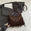 Korean Vintage Rivet Shoulder Bag Tassel Boho Underarm Bag Zipper Suede Handbag Girls Purses and Handbags bolso
