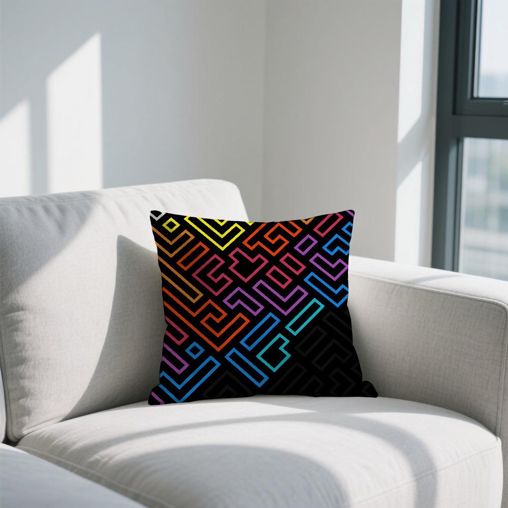 T-TETRIS-ES Games Cushion Cover Double Sided Printed Polyester Pillowcase Pattern Decorative Zipper Cushion Cover