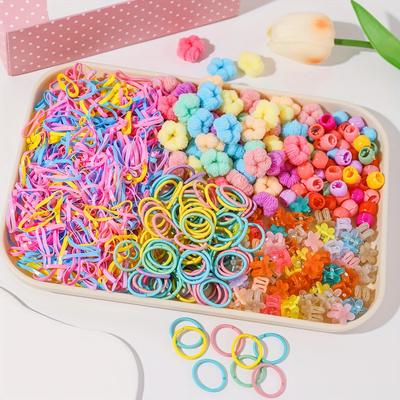 1100pcs Hair Accessories Set Elastic Hair Bands Solid Print Fabric Hair Ties Hair Pins Claw Clips Hair Bands Scrunchy Hair Ties