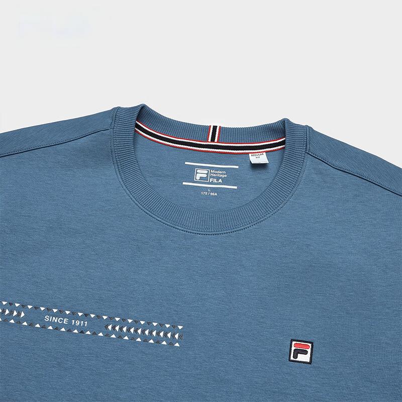 FILA Logo Print Casual Knit Pullover Sweatshirt Men sweatshirt Planet-Blue F11M341213F-BU