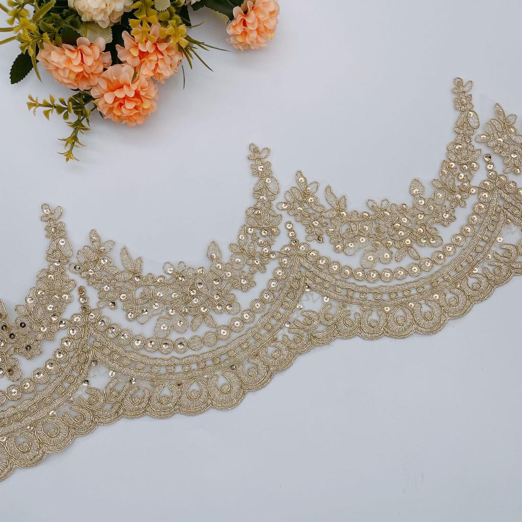 Gold Car Bone Lace Embroidered Wedding Dress Children'S Fashion Accessories, Handmade Veil Jewelry, Width 17Cm