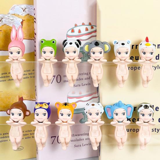 12Pcs Holding Chin Angel Doll Fruit Animal Headgear Angel Figurine PVC Cartoon Angel Figure Bookshelf Desktop Decoration Ornament