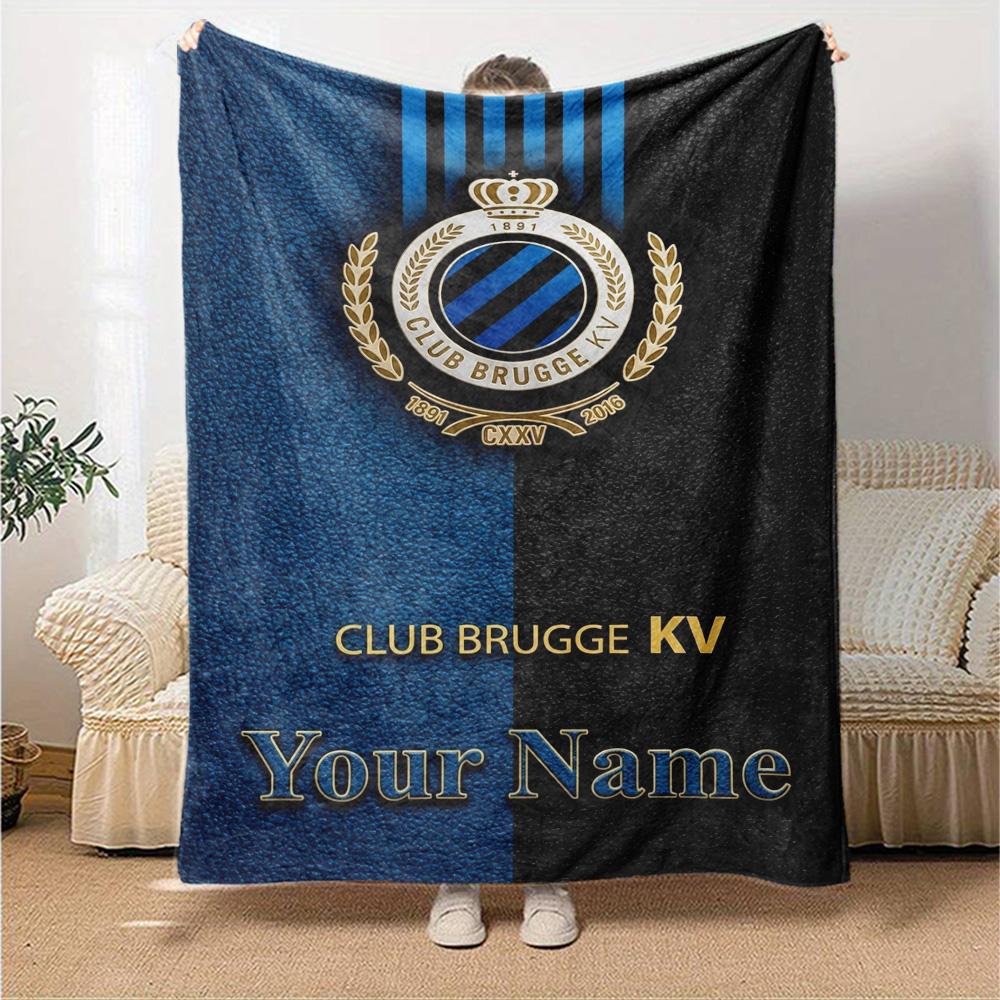 Name Custom Club Brugge Logo Print Flannel Blanket High Quality Warm Comfortable Cover for All Seasons Perfect for Gifts Home Decor