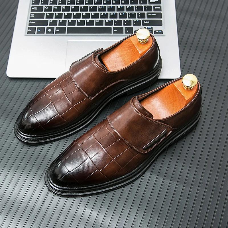 New Loafers Buckle Strap Round Toe Shoes for Men Wedding Black Pu Men Dress Shoes  Size 38-46