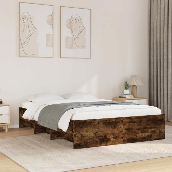 VidaXL Bed Frames Smoked Oak 120x200 Cm Engineered Wood, Bedroom Furniture, Double Bed, Slatted Base, Bed, Frame of 3295664