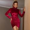New International Station Women's Clothing European and American Sexy Slim-Fit Hip-Wrapped High Neck Long Sleeve Velvet Dress