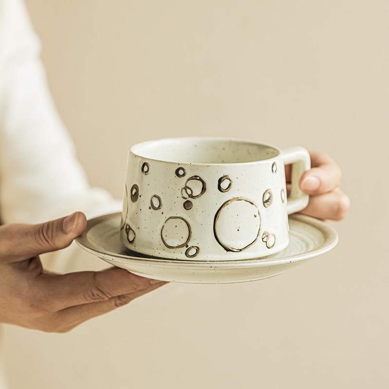 Creative Bubble Coffee Cup And Saucer Set Japanese Retro Afternoon Tea Cup Household Delicate Mug Dessert Plate