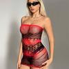 European and American Fashion Gradient Jacquard Small Mesh Sexy Temptation Red and Black Women's Hip Hugging New Dress