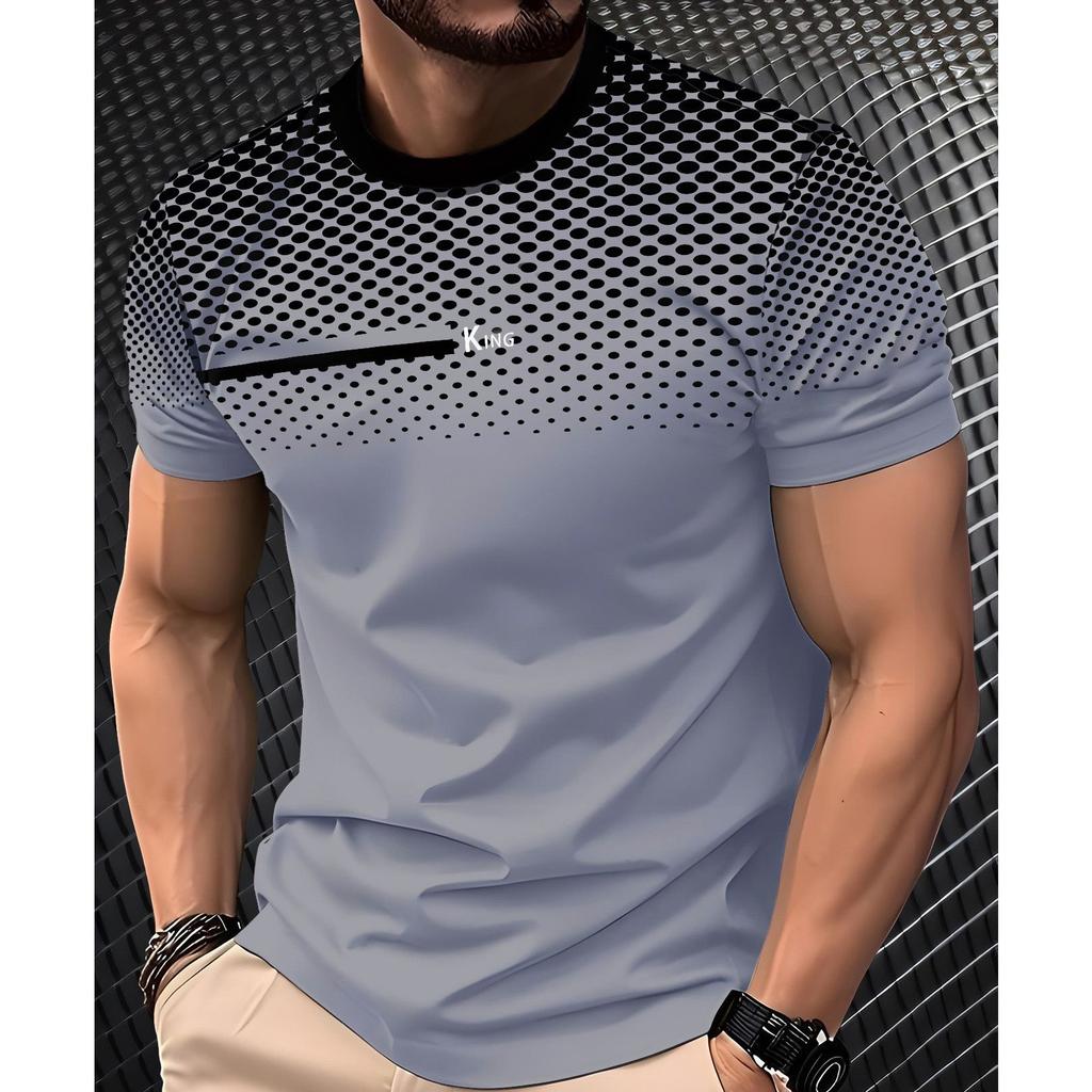 Summer Round Neck 3D Striped Graphic Print Top Fashionable Casual Short Sleeved Men's T-shirts