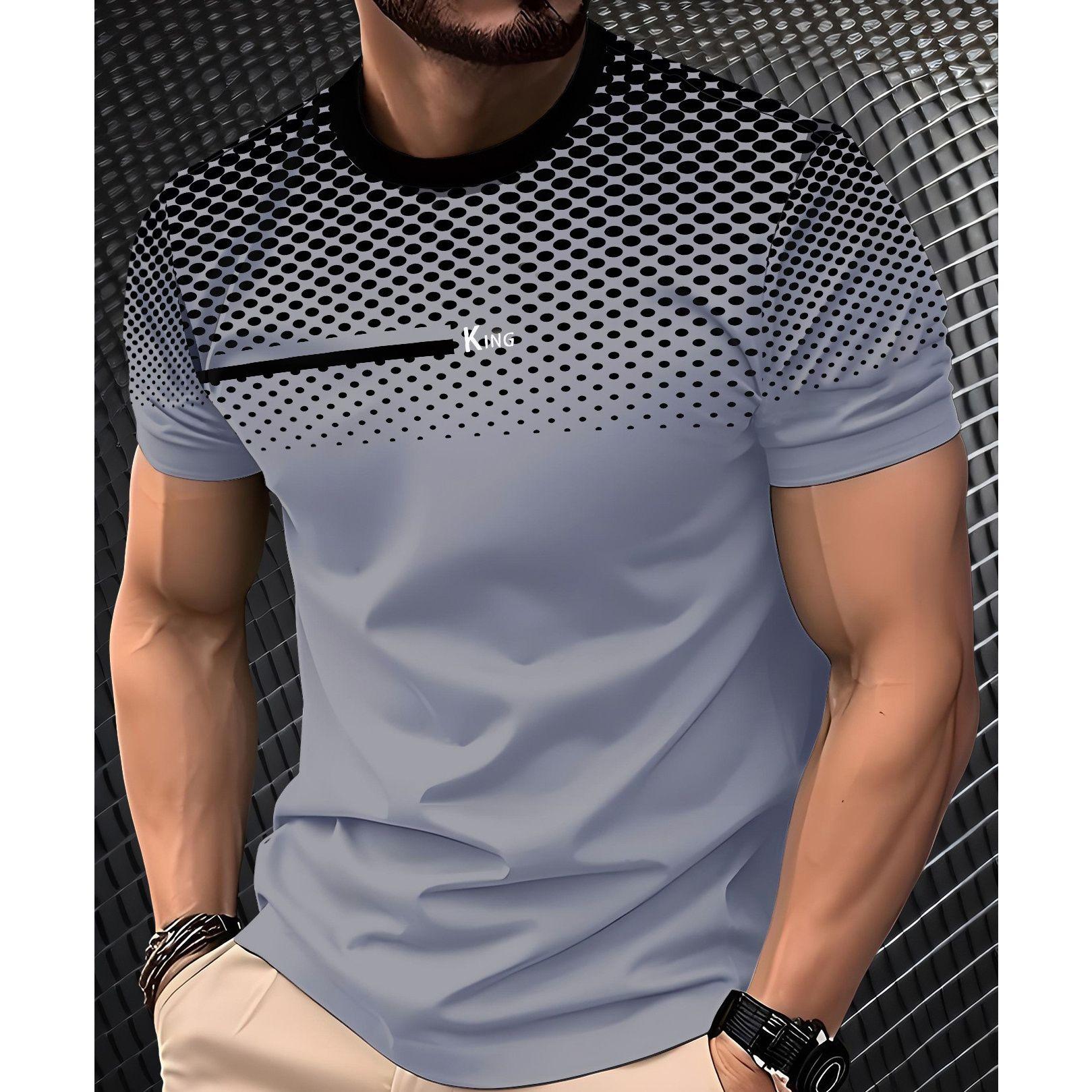 Sommer Rundhals 3D Gestreift Grafikdruck Top Modische Lässige Kurzarm Herren T-Shirts XS