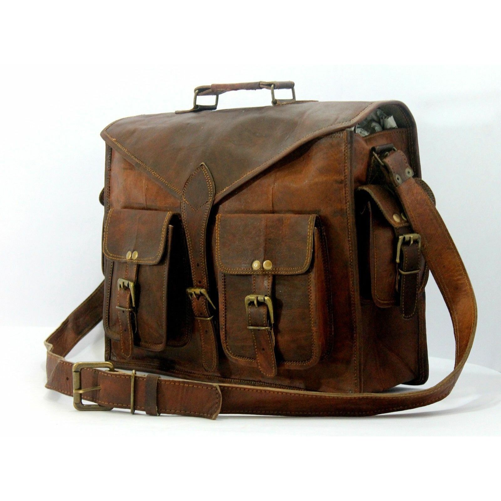 Женский винтажный кожаный деловой портфель через плечо коричневая сумка 13 x 17 x 5 — фото 3