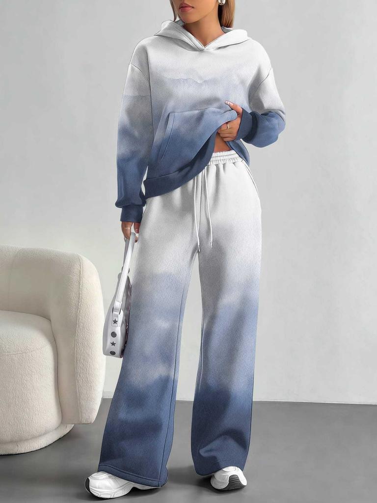 Flame splicing European and American autumn and winter casual long-sleeved suit women's hooded sweater trousers two-piece set