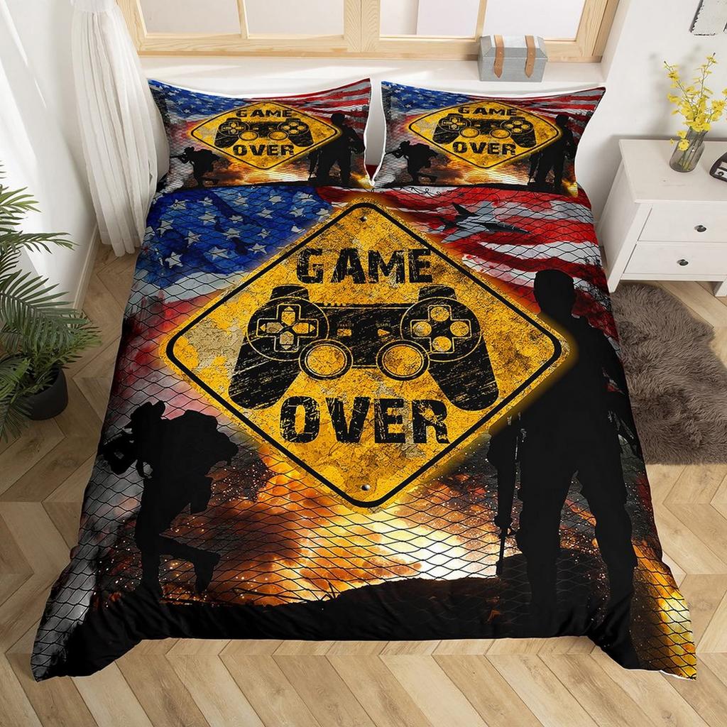 Amerikanischer Soldat Bettbezug Set Einzelbett für Jungen Jugendliche, Amerikanische Flagge Bettdeckenbezug Set, Flugzeug Steppdecke Bettwäschesets Queen-Size
