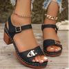 Women's Chunky Heel Sandals Summer Casual and Comfortable Open Toe Ankle Buckle Strap High Heel Sandals Sandalias