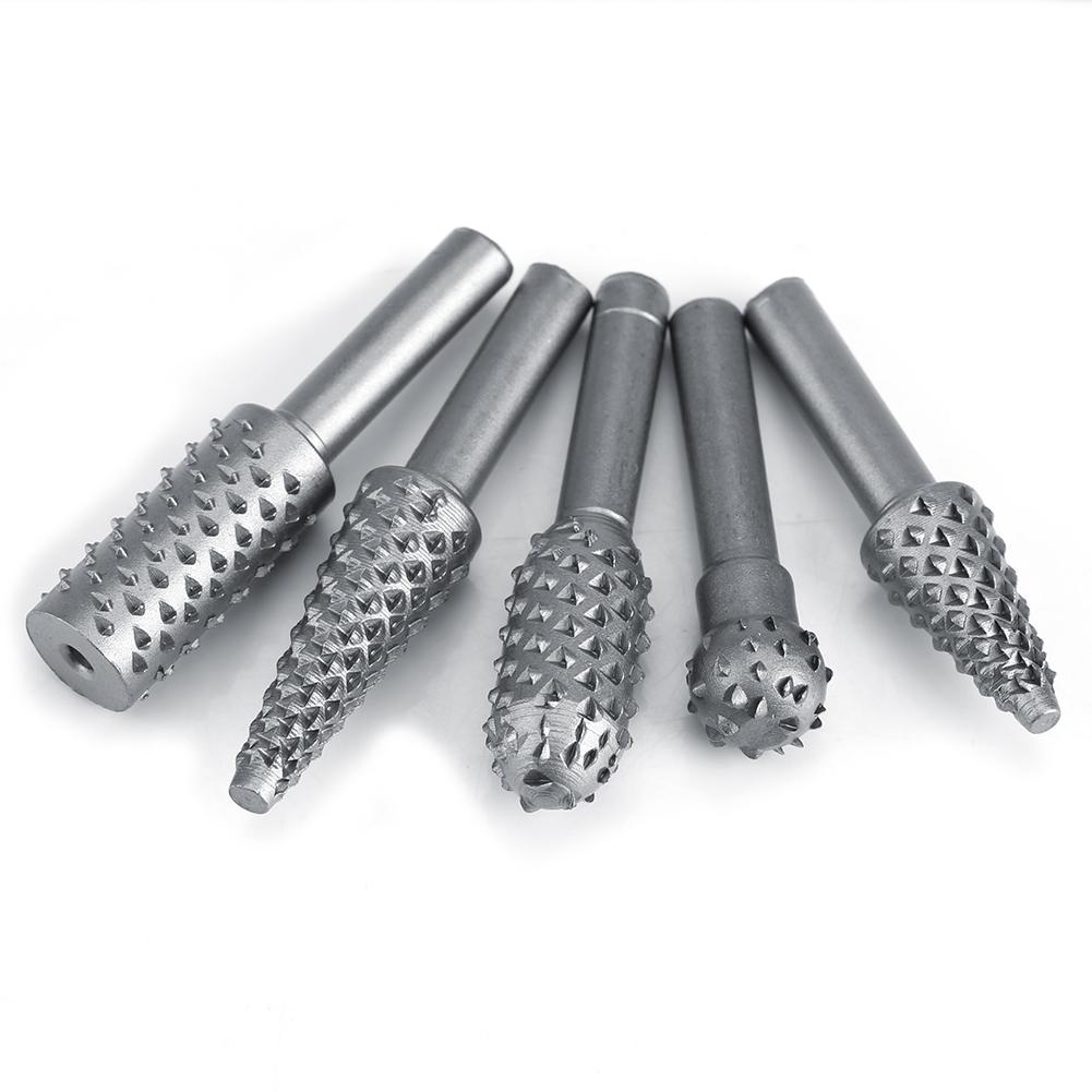 5Pcs Hard Alloy Rotary Burr Rasp File Set 6.3mm Shank Wood Carving Drill Bits