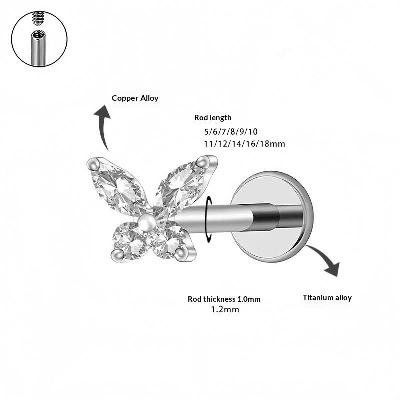 Right Grand Astm F136 Titanium 16G Mini Butterfly Cz Labret Tragus Cartilage Conch Forward Helix Stud Nose Piercing Body Jewelry