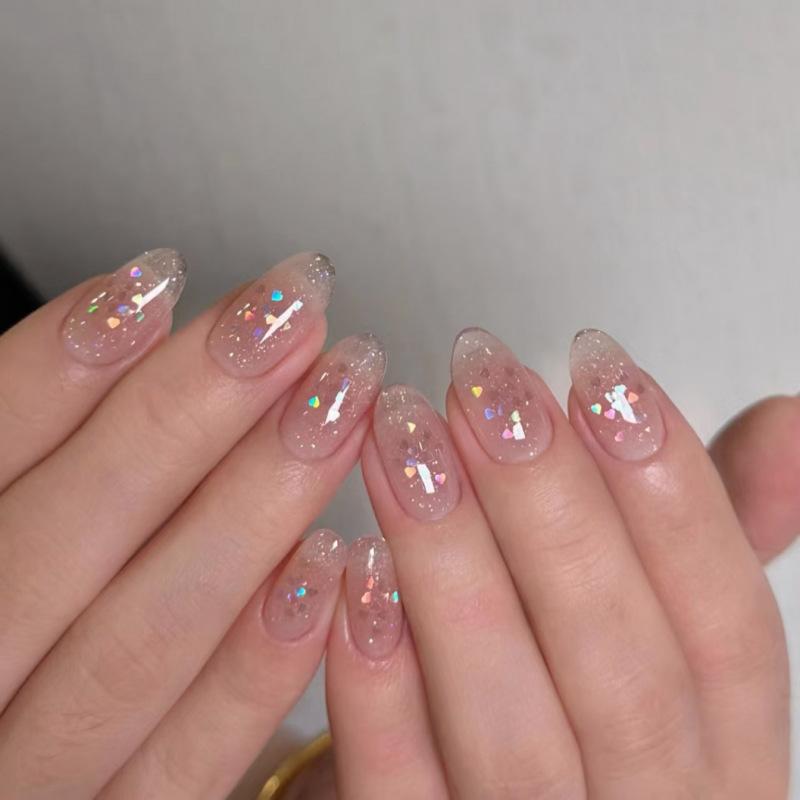 24Pcs Simple Almond Press On Nails Blush Design Short Oval Fake Nails Detachable Stick On False Nails For Women Manicure