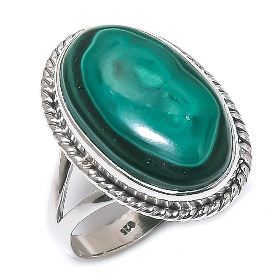 Naturlig Malakit Ädelsten 925 Solid Sterling Silver Smycke Ringstorlek 8 n4D76