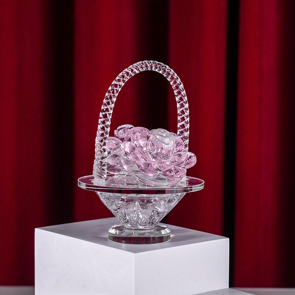 Coș Romantic cu Flori de Cristal cu Trandafiri Cadou pentru Ea de Ziua Îndrăgostiților și Zile de Naștere