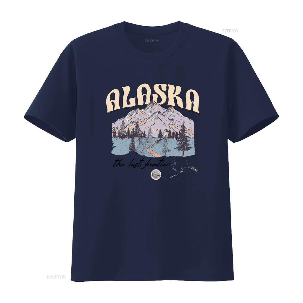 Vintage Retro Alaska Mountain Forest Print Casual Outdoor Hiking T Shirt Vintage Washed Unisex Designer Clothes Stylish