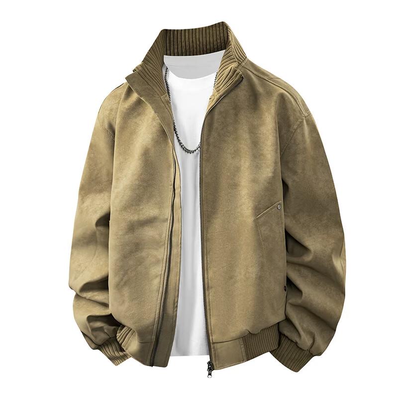 Wassup Sohot American Style Stand-Collar Tie-Dye PU Leather Bomber Jacket