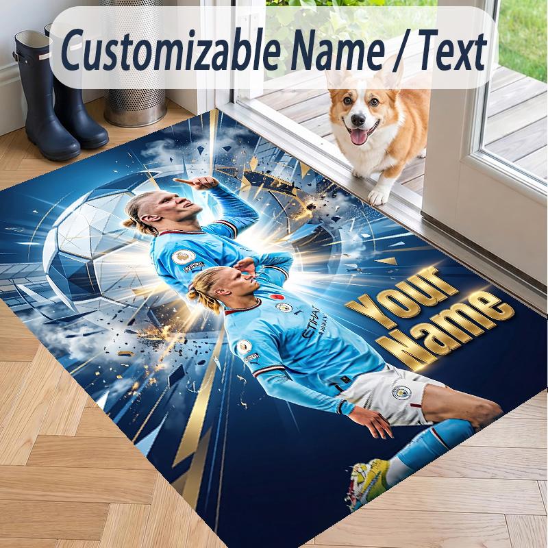 Custom Text Printed Rug Erling Haaland Non Slip Floor Carpet For Home Room Decor