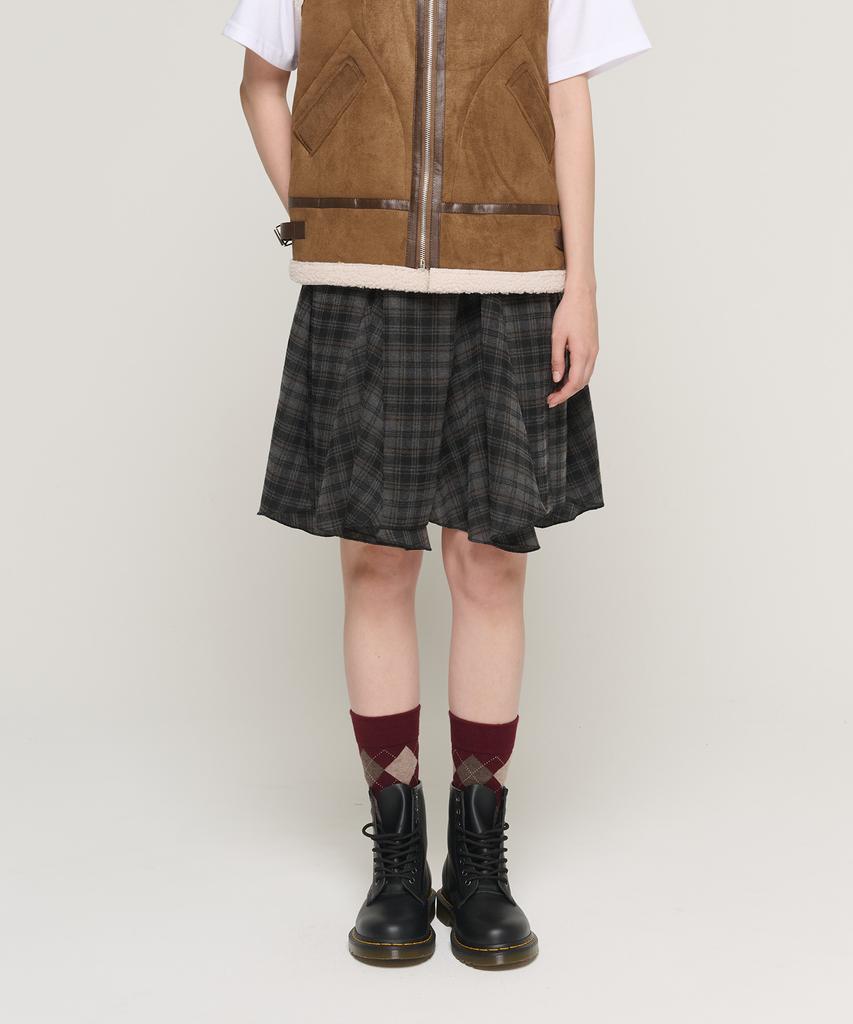 Cargo Bros For Woman Asymmetrical Check Elastic Skirt (Charcoal)