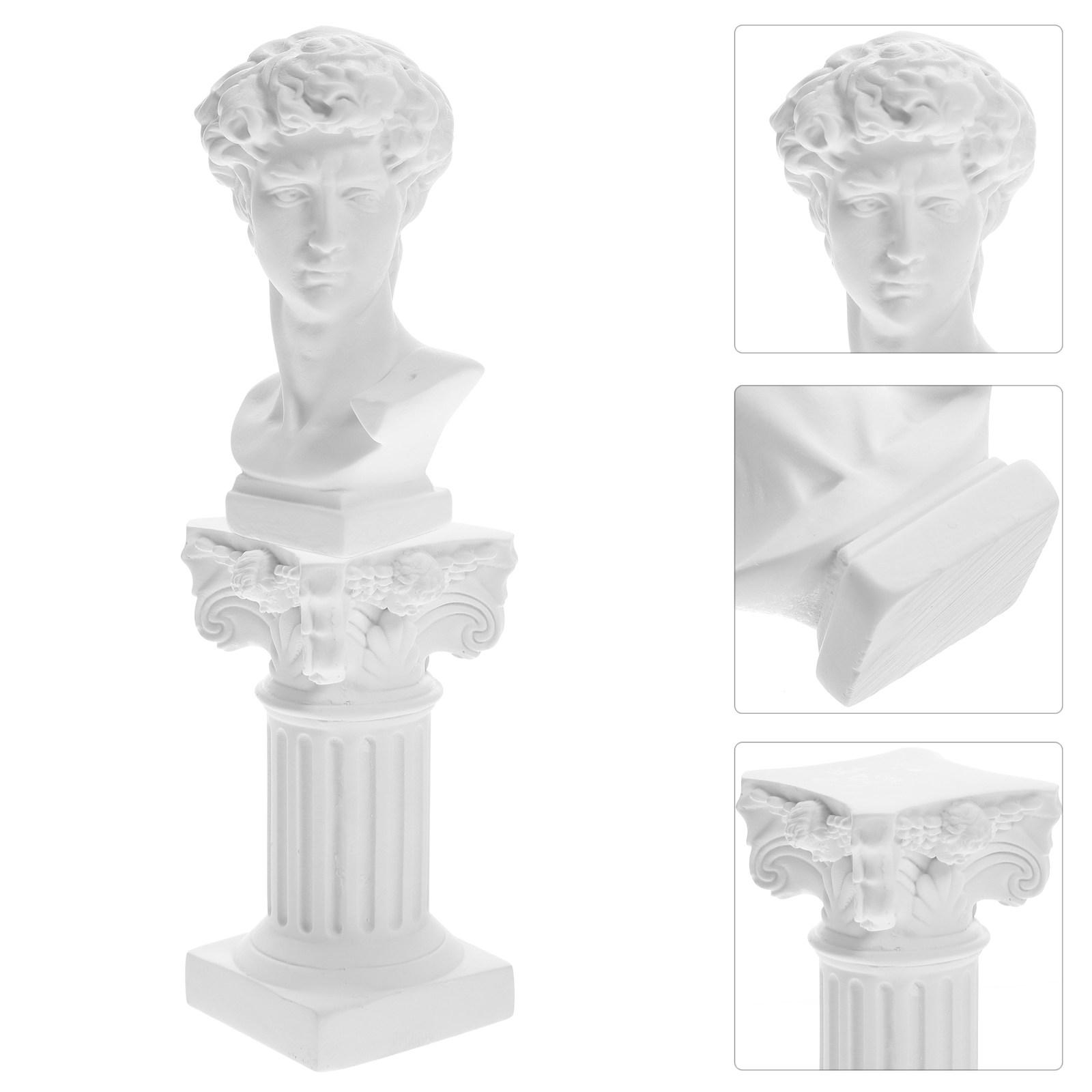 1Set David Sculpture Resin Roman Column Statue Home Garden Office Decoration Resin Statue Ornament Sculpture David Figurines 14X3.2X3.2CM