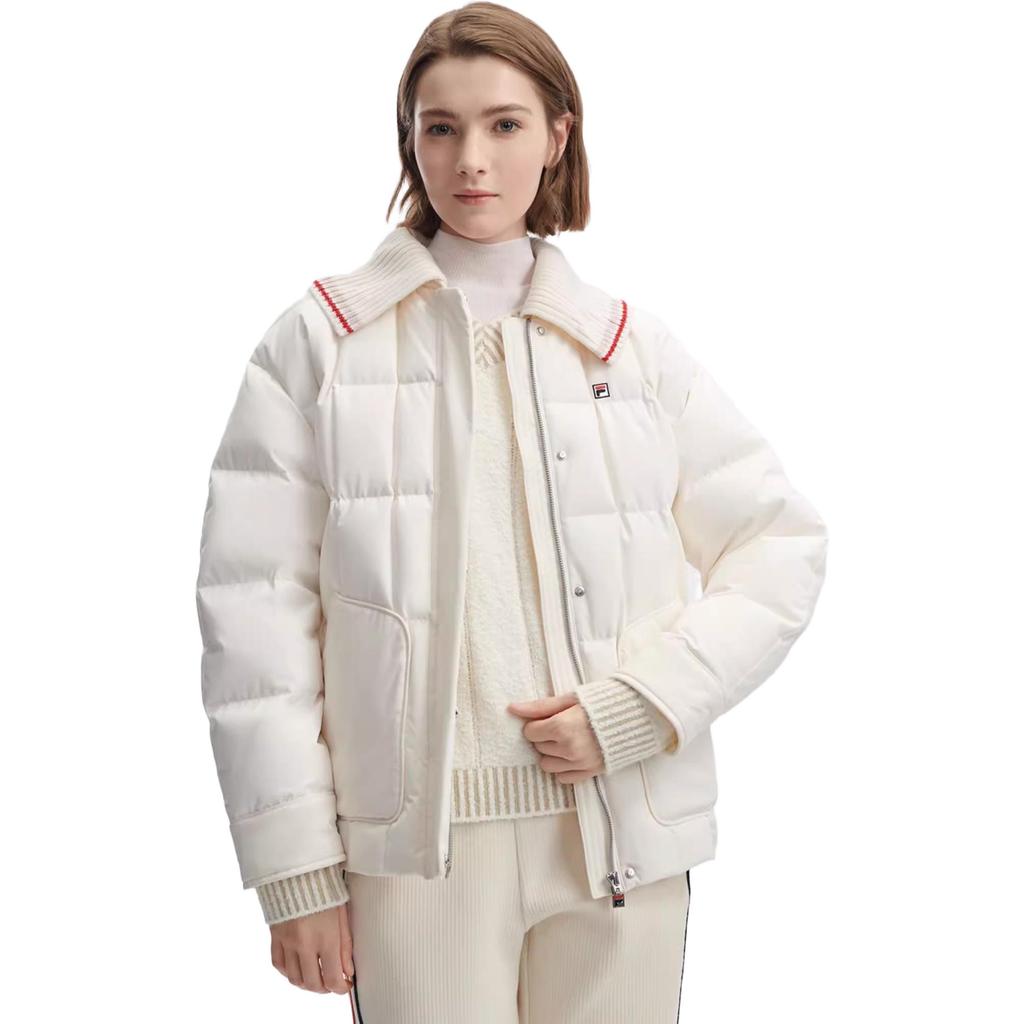 Fila 2023 Winter New Simple Casual Loose Detachable Collar Down Jacket Women Outerwear Steam-White F11W341915F-IV