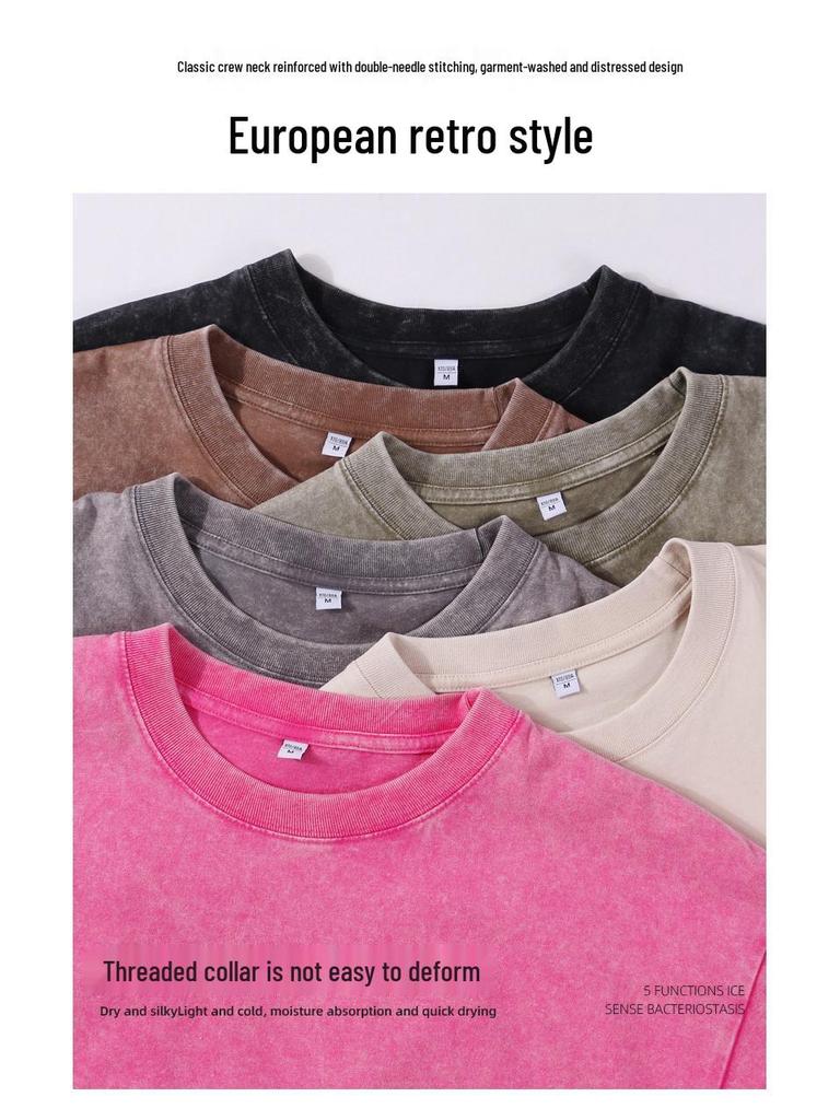 Men's Vintage Distressed Oversized Drop Shoulder T-Shirt, European Size, 230g, Short Sleeve