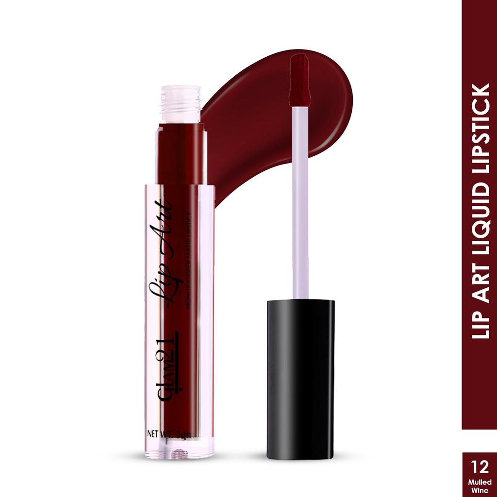 Glam21 Lip Art Non-Transfer Matte Liquid Lipstick | Lightweight, Long-Lasting | Waterproof & Smudge-Proof Lip Colour | Intense Pigment | 3gm -Mull