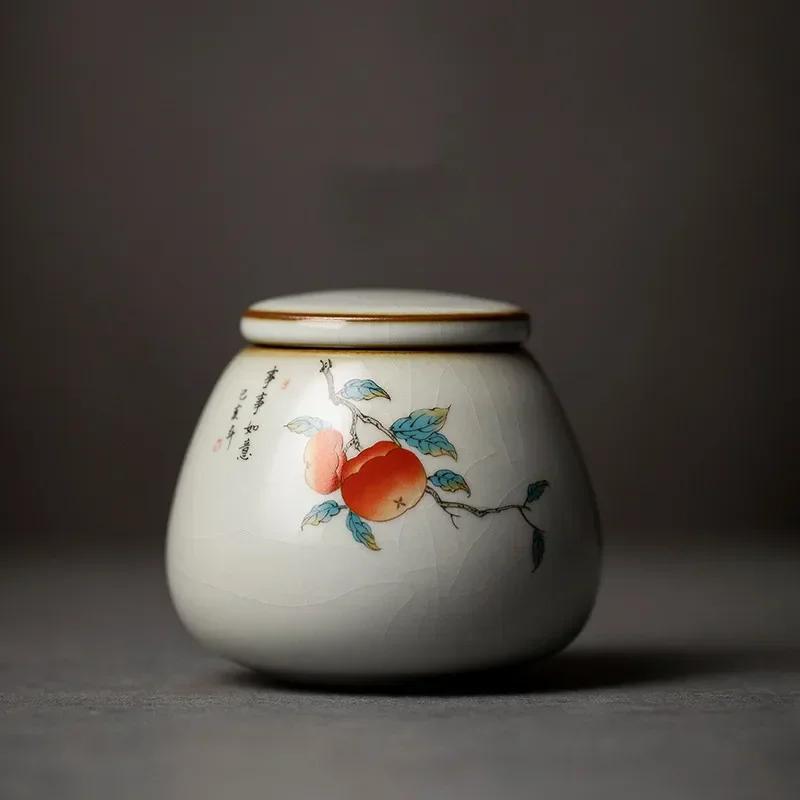 Retro Ru Kiln Ceramics Tea Caddy Cute Cat Pattern Portable Sealed Tea Leaf Containers Travel Tea Bag Storage Box Spice Organizer