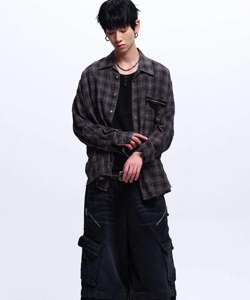 Aleseueseussi Rivet Zipper Check Shirt - Charcoal