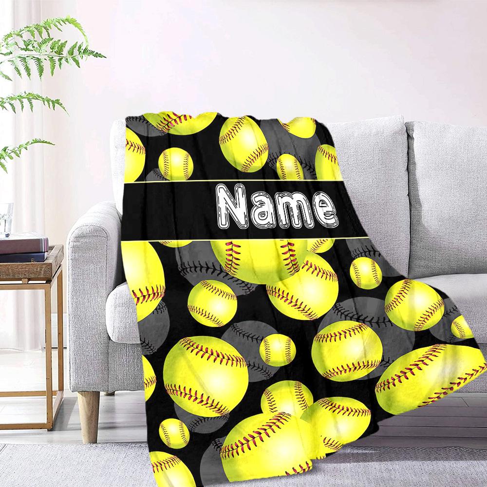 Softball Pattern With Name Throw Blanket Customize Text Comfortable Texture Throw For Sofa Couch Office Bed Picnics Four Seasons Multipurpose Modern