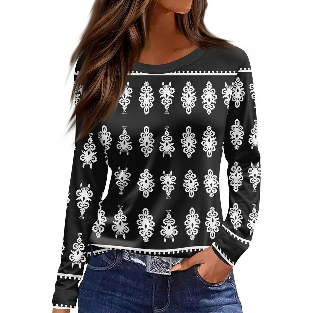 Women's Daily Casual Long-sleeved Printed O-neck Top