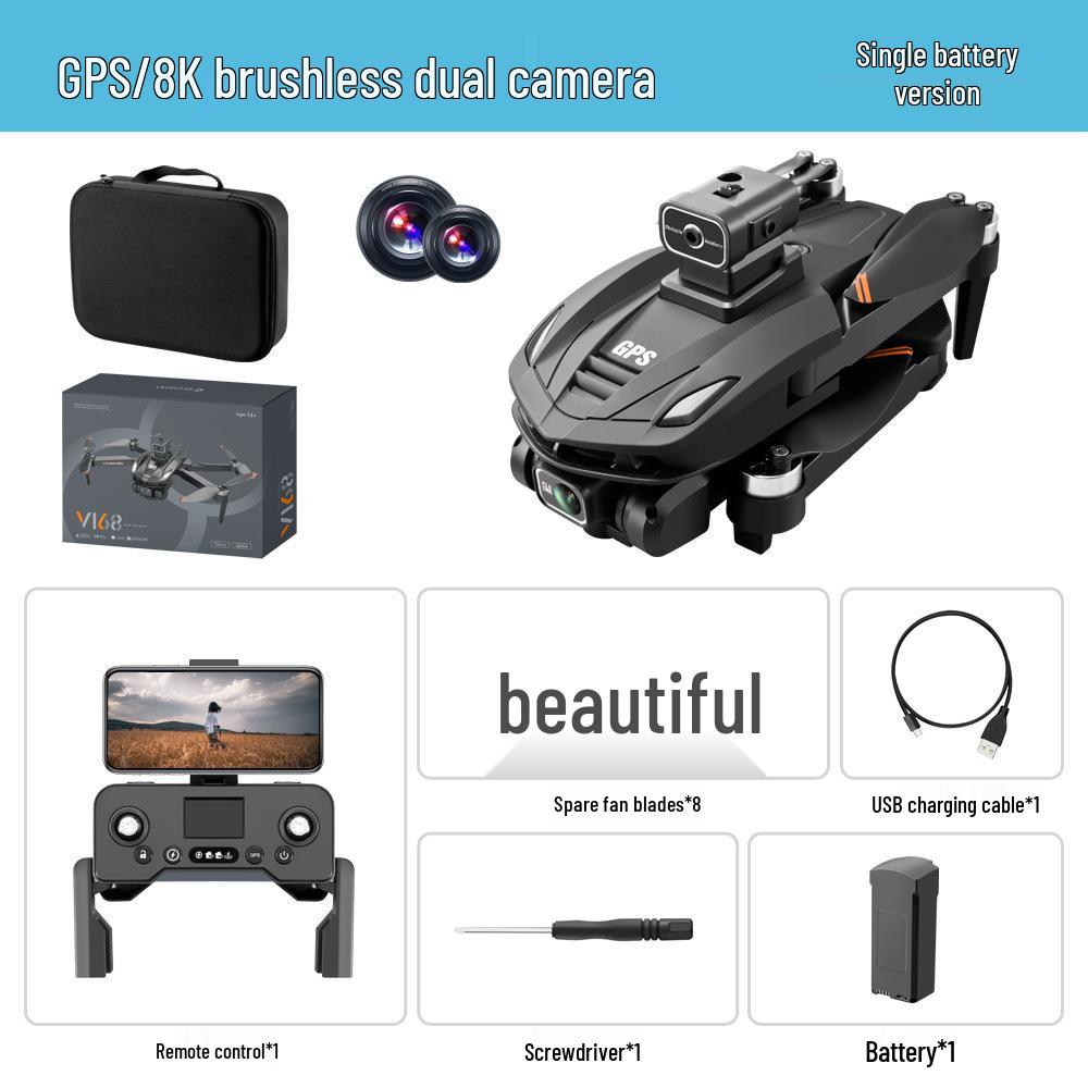 V168 Long-Endurance 8K HD Drone with GPS, One-Key Return, Brushless Motors, Four-Axis Remote Control UAV.